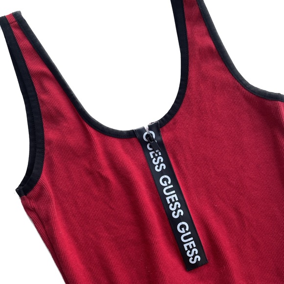 Guess Jacey Logo Tape Bodysuit Rugby Red Sz Small New with Tags Fourth of July - Picture 8 of 8